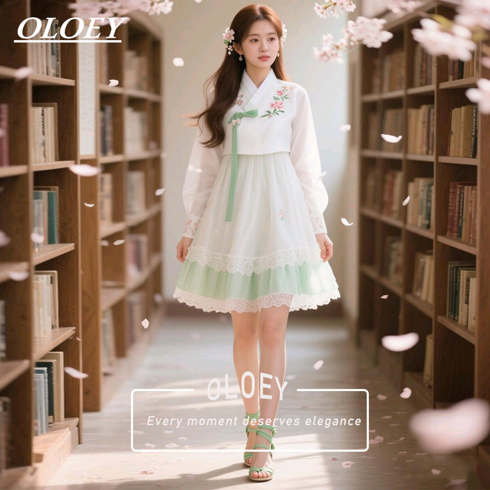 Hanbok Modern Set - أولوي فستان هانبوك قصير عصري باللون
